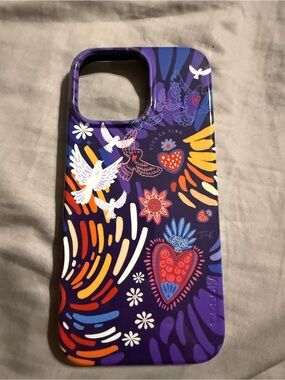 Purple Patterned Decorative Phone Case - Vibrant Heart & Dove Design